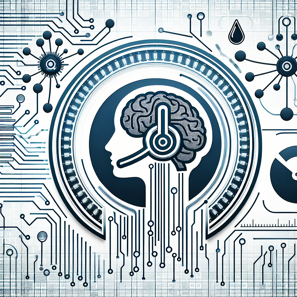 An image denoting a customer service icon with AI and data analytics graphics.