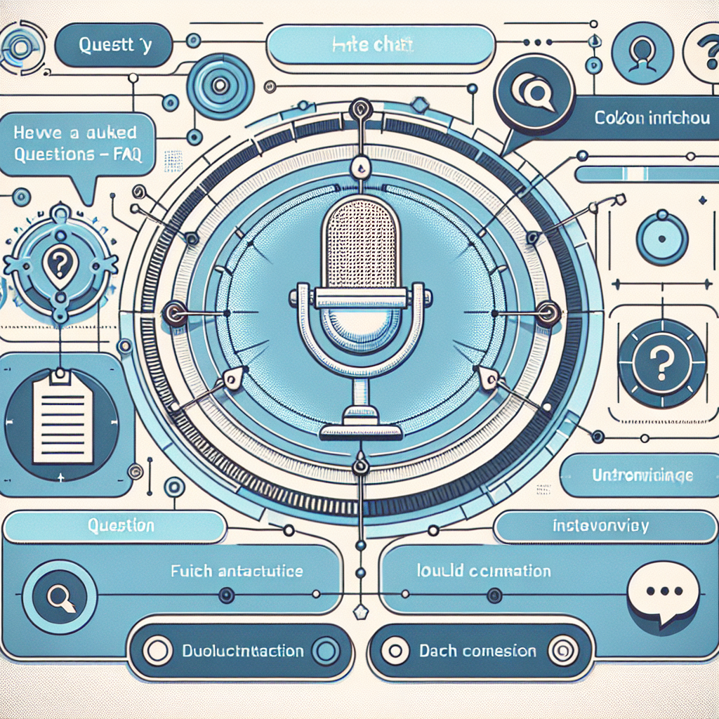 An image displaying the interface of a typical voice-activated FAQ system, with elements like microphone icon and chat window.
