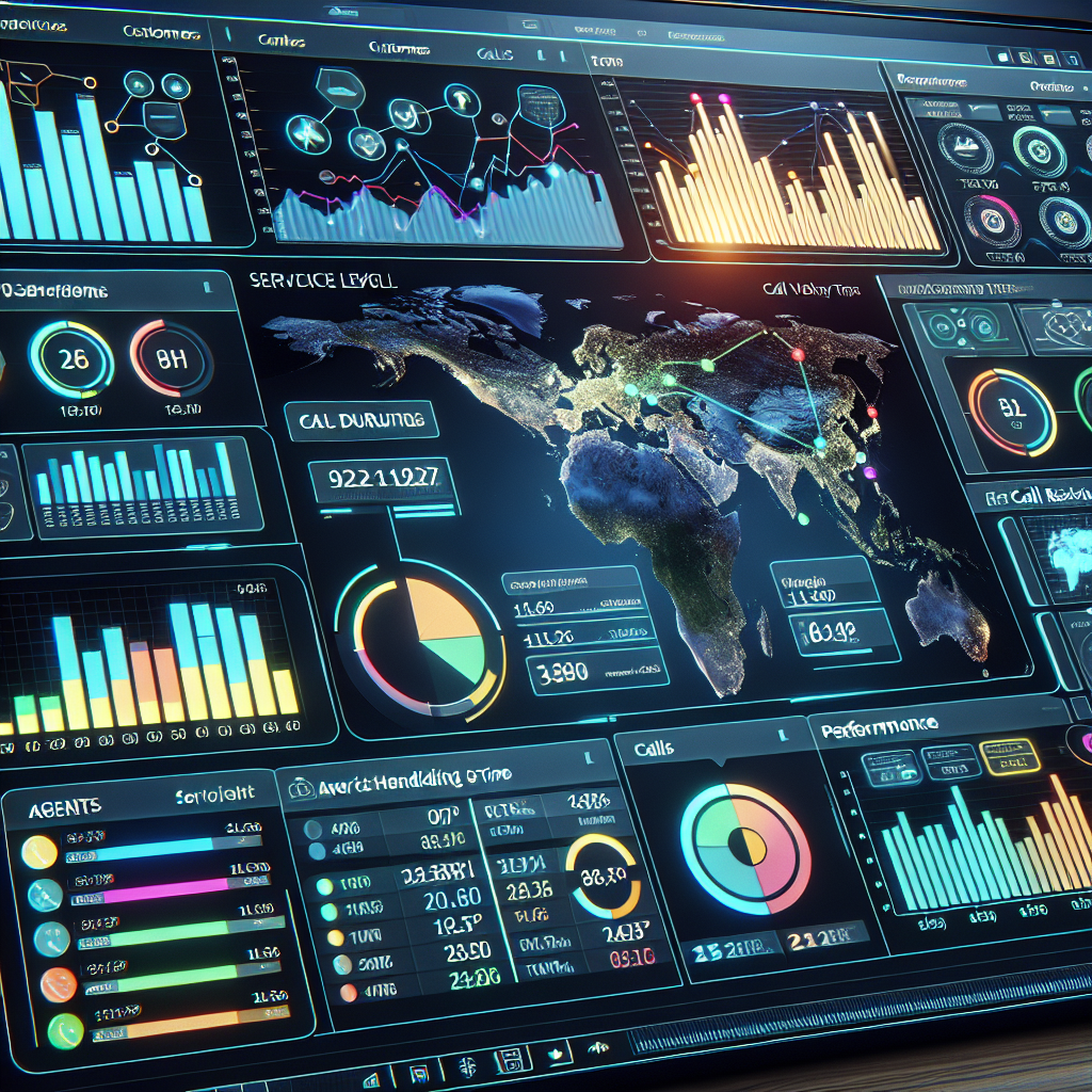 An AI-driven performance analytics dashboard showing real-time metrics for a call center