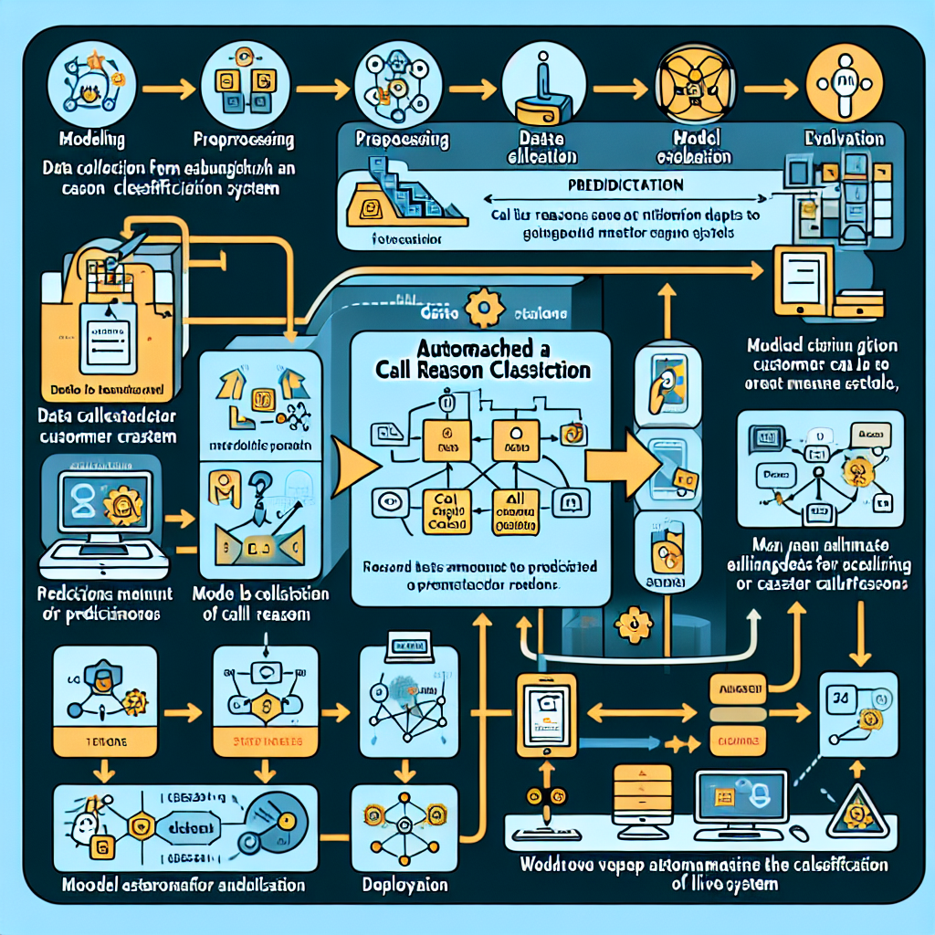 A graphic indicating the steps of implementing an automated call reason classification system