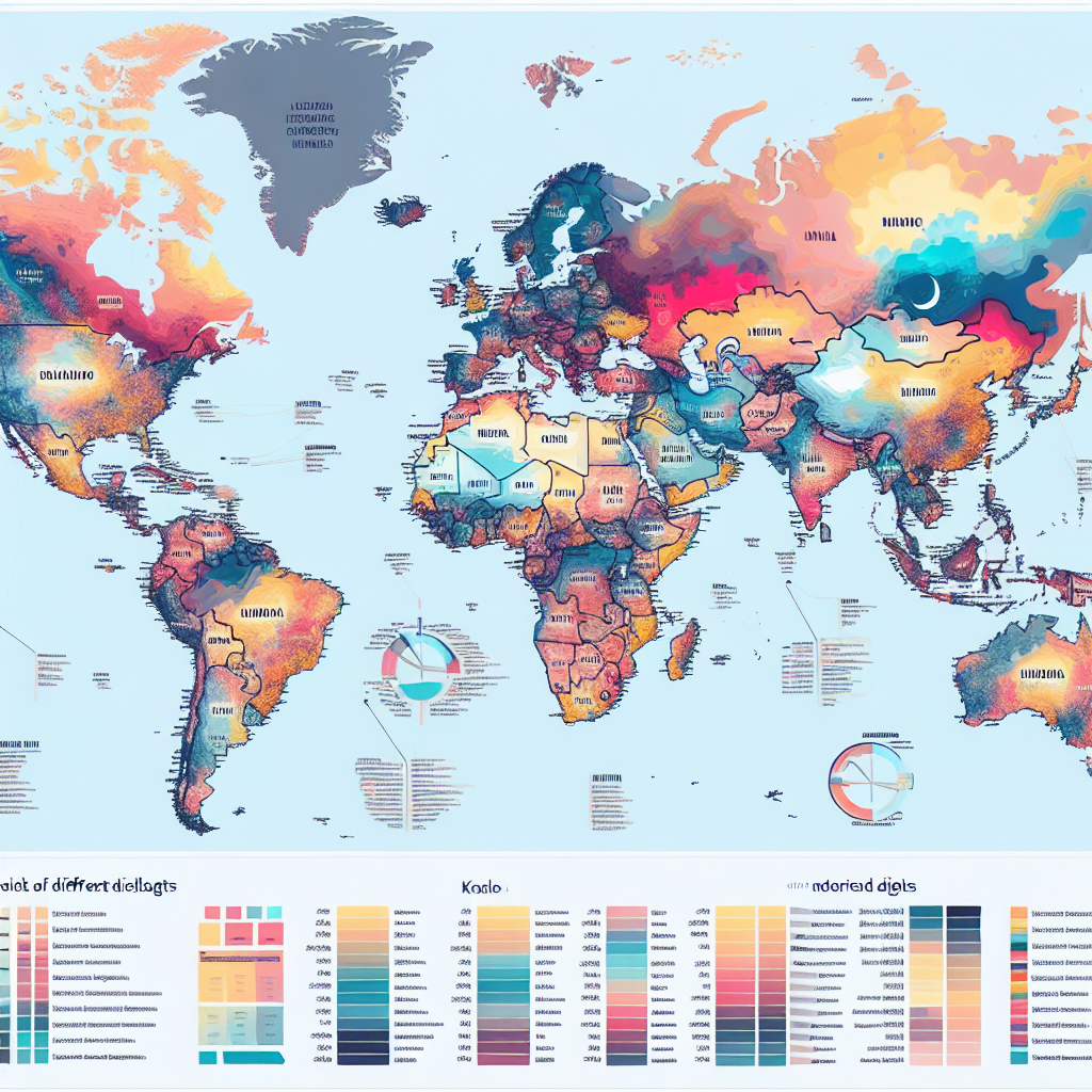 An infographic showing the different dialects of a single language around the world