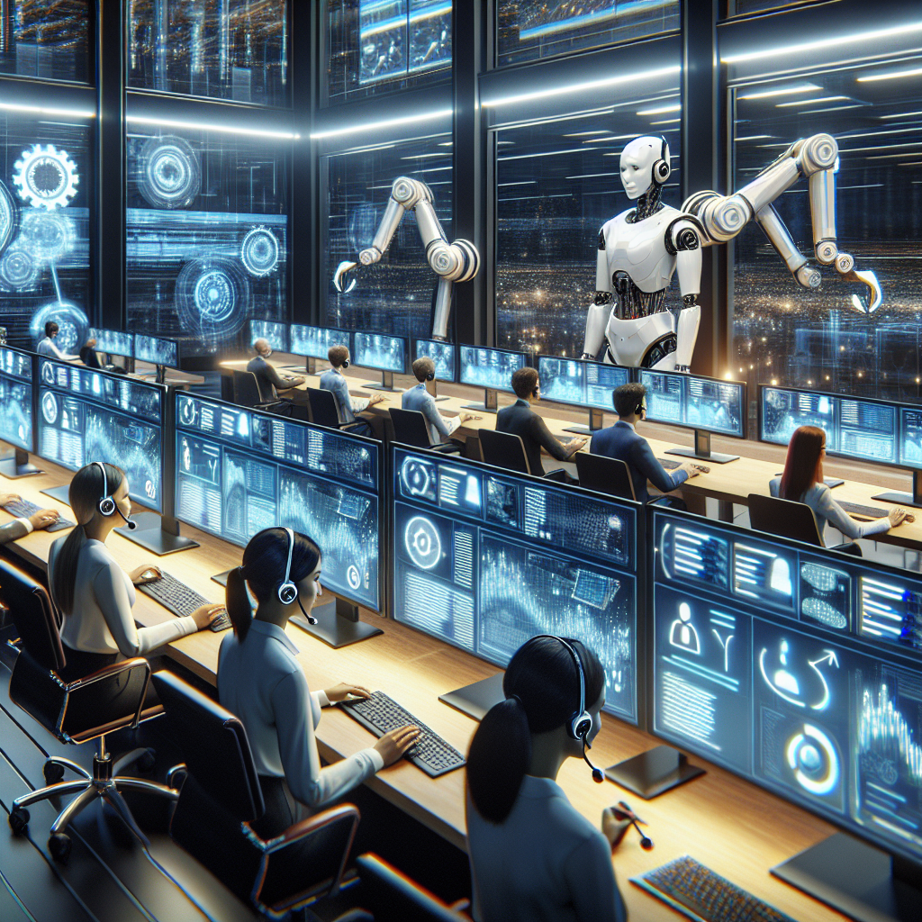 An image portraying AI-driven call center operations optimizing customer convenience
