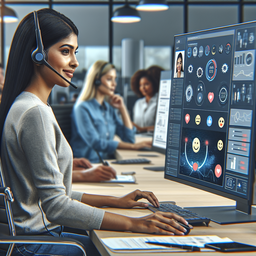 An image illustrating an operator using emotional analytics tools during a call