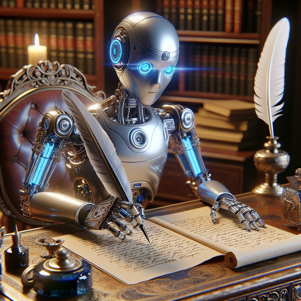 A representative art illustrating an AI robot writing on a document, symbolizing AI-powered documentation tools.