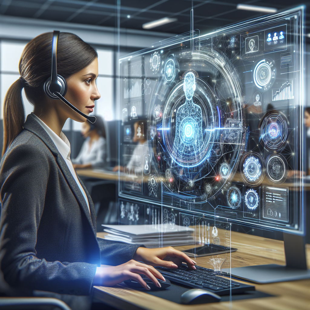 An image showing a service representative interacting with an AI interface for call handling