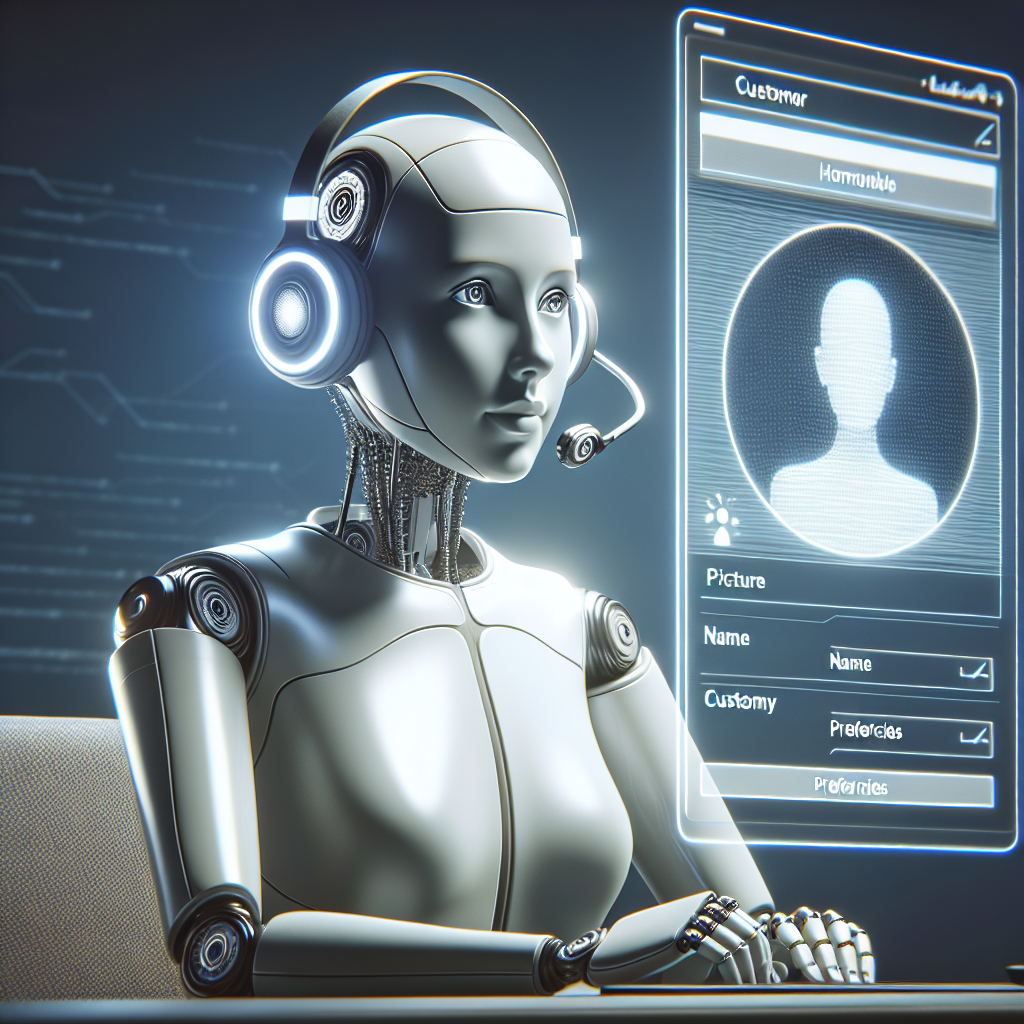 An AI service representative with headphones and a customer profile interface