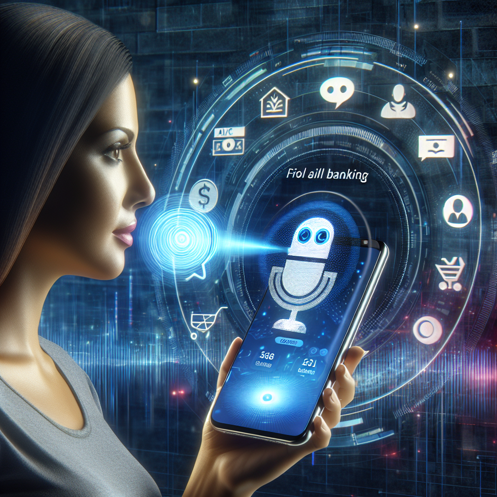 An image illustrating a person using voice-activated banking services on their smartphone.