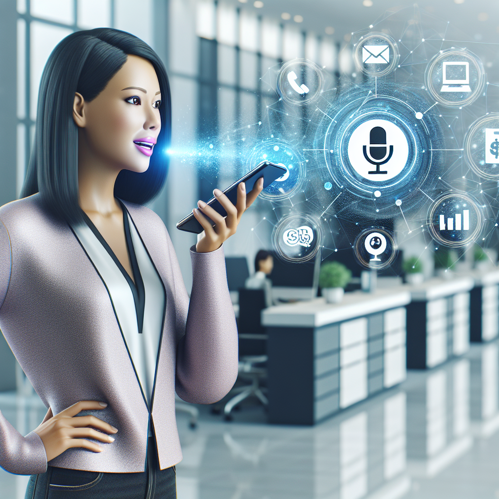 Illustration showing a person using voice-activated AI for banking