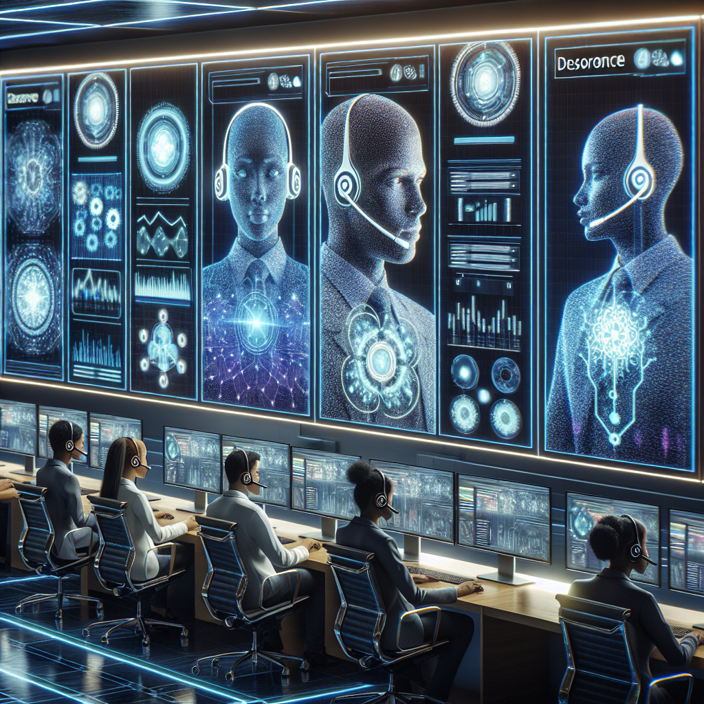 An illustration showing the integration of artificial intelligence in a call center operation