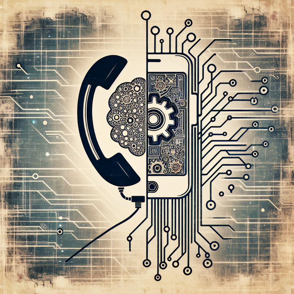 An image showing an AI icon integrated with a phone icon, illustrating the concept of AI-enhanced virtual phone systems