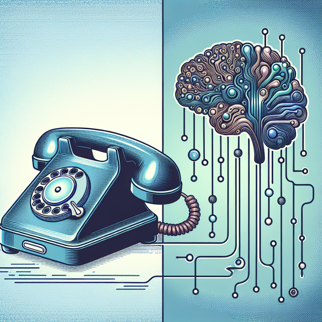 An illustration showing a graphic representation of AI integrated with a traditional voicemail system