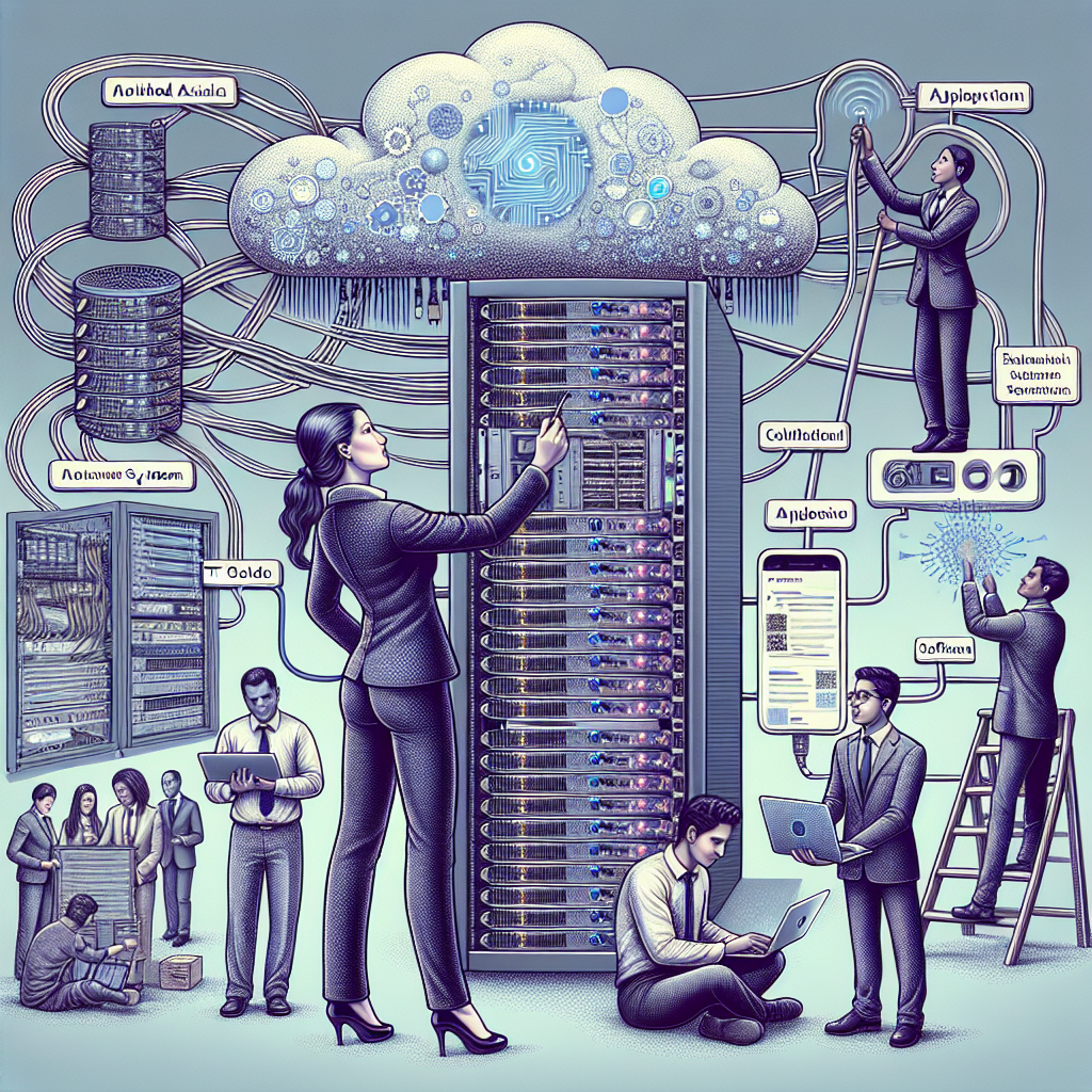 An image illustrating an illustrative metaphorical depiction of an AI interacting with different elements of the IT infrastructure.