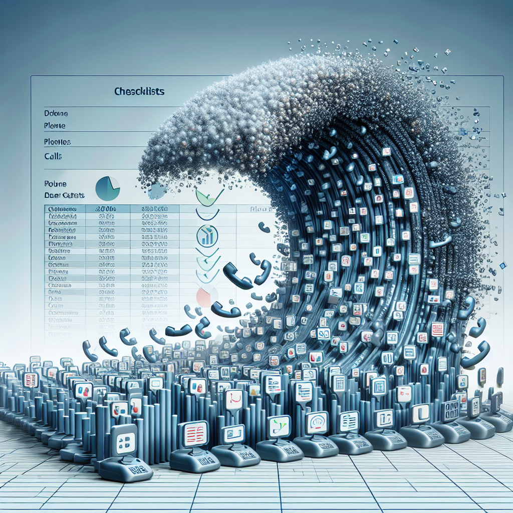 A graphic showing a wave of phone call data being transformed into a structured report