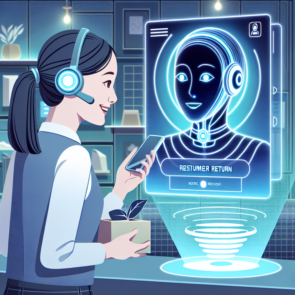 An illustration of a voice-activated AI assistant processing a customer return