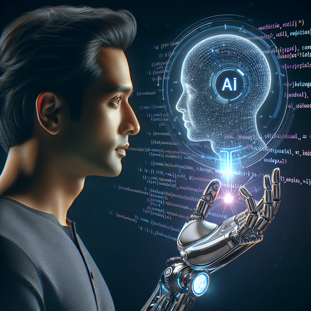 A graphic illustrating the concept of AI-driven call scripting, ideally with a robotic hand holding a script or a human interacting with an AI interface.