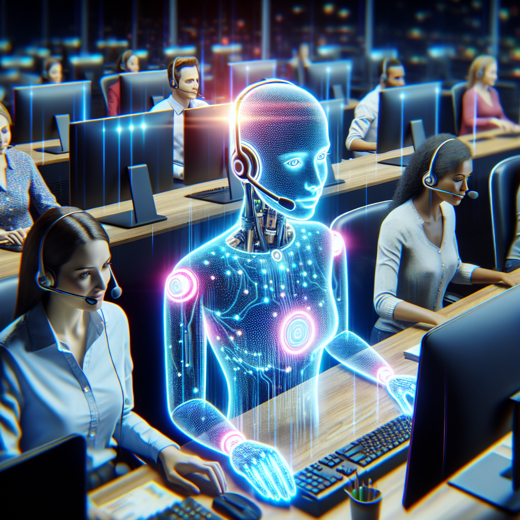 An image showcasing AI interacting with call center operations