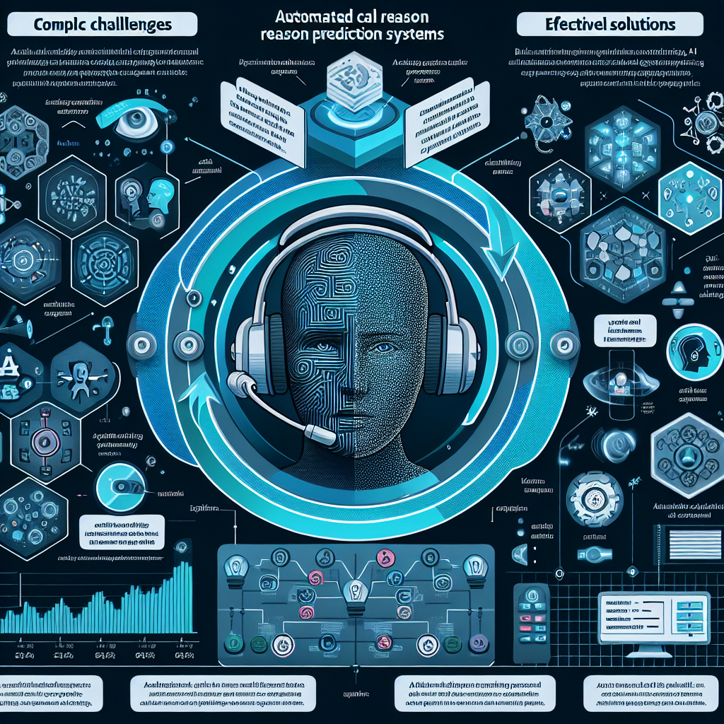 An infographic illustrating the challenges and solutions of automated call reason prediction systems