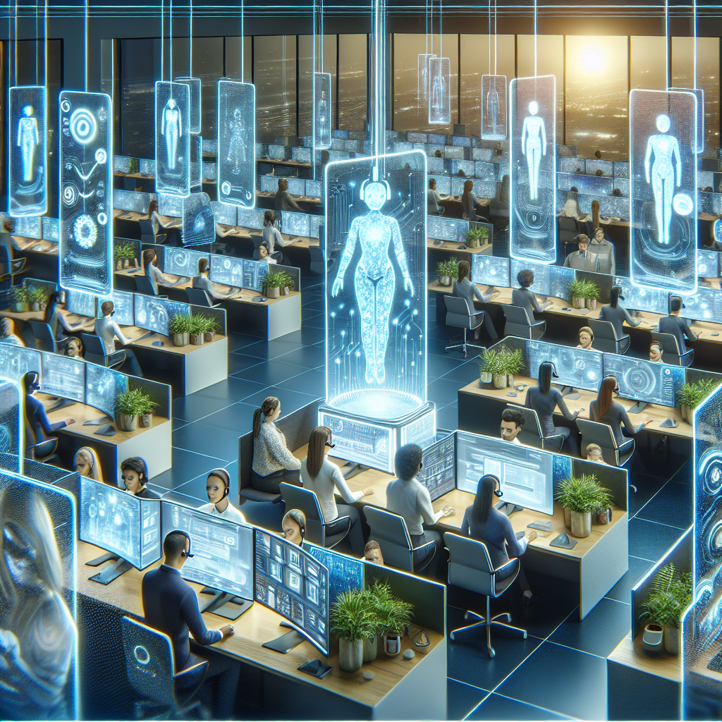 An illustration depicting an integration of AI in call center operations