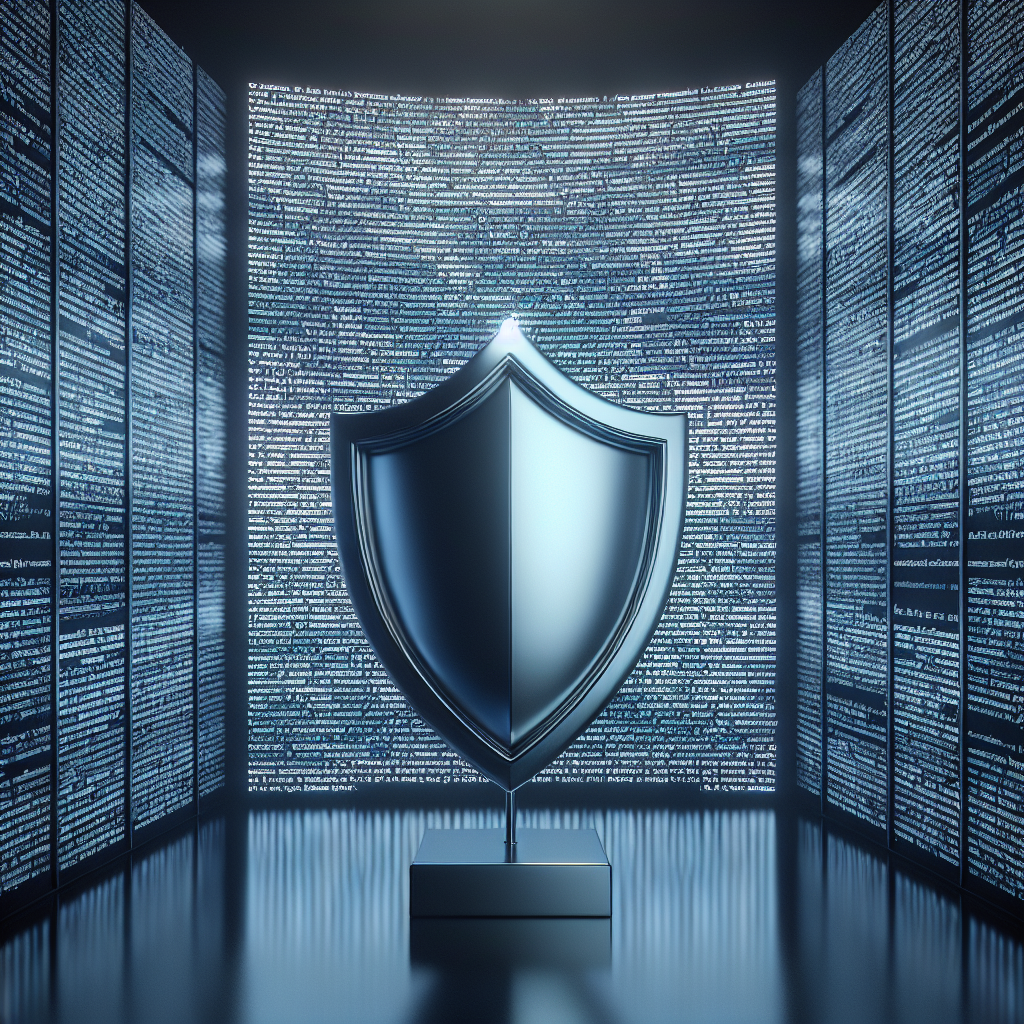 An abstract representation of data privacy with a shield before several lines of code