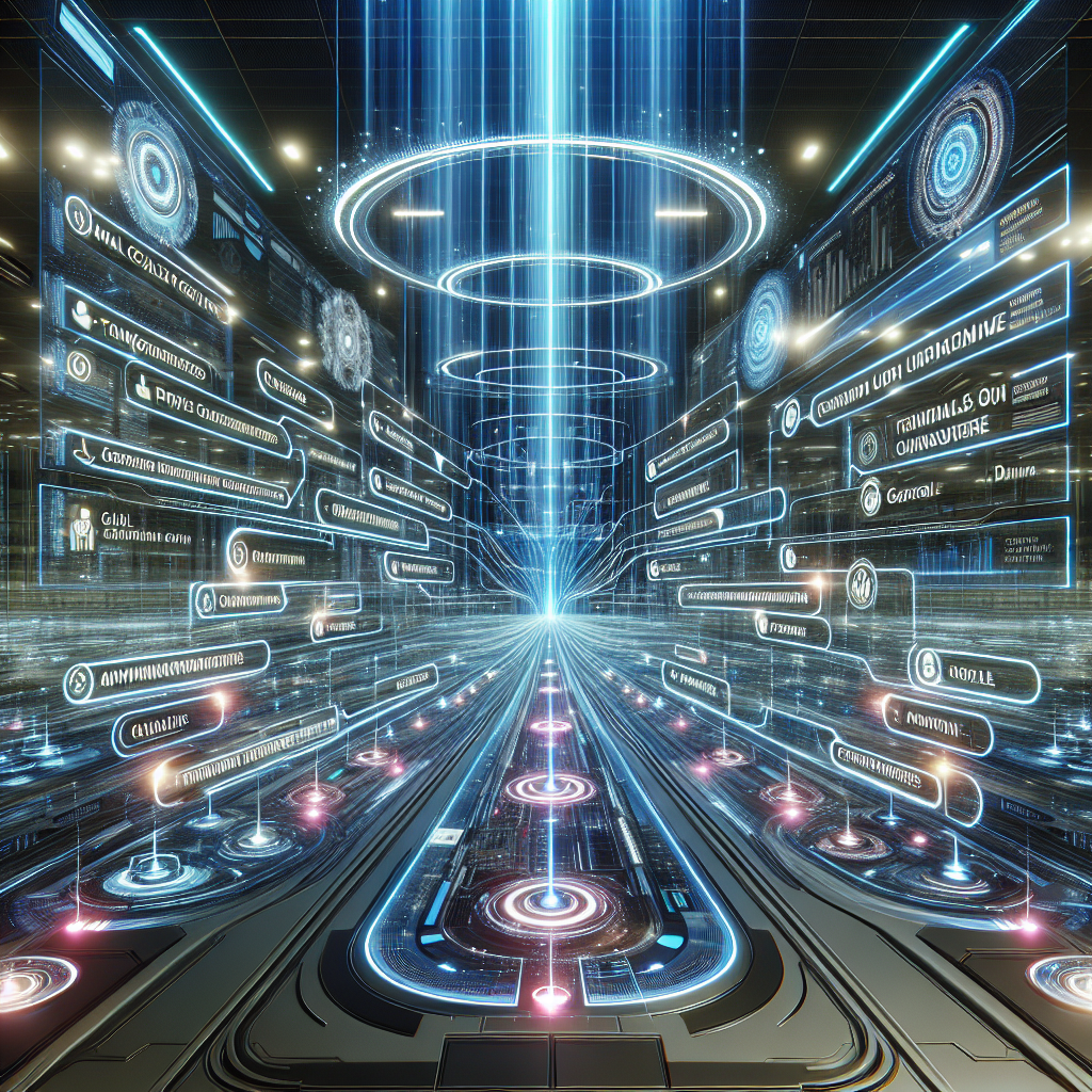 An image visualizing a futuristic AI customer service system, perhaps with different calls getting classified according to reason.