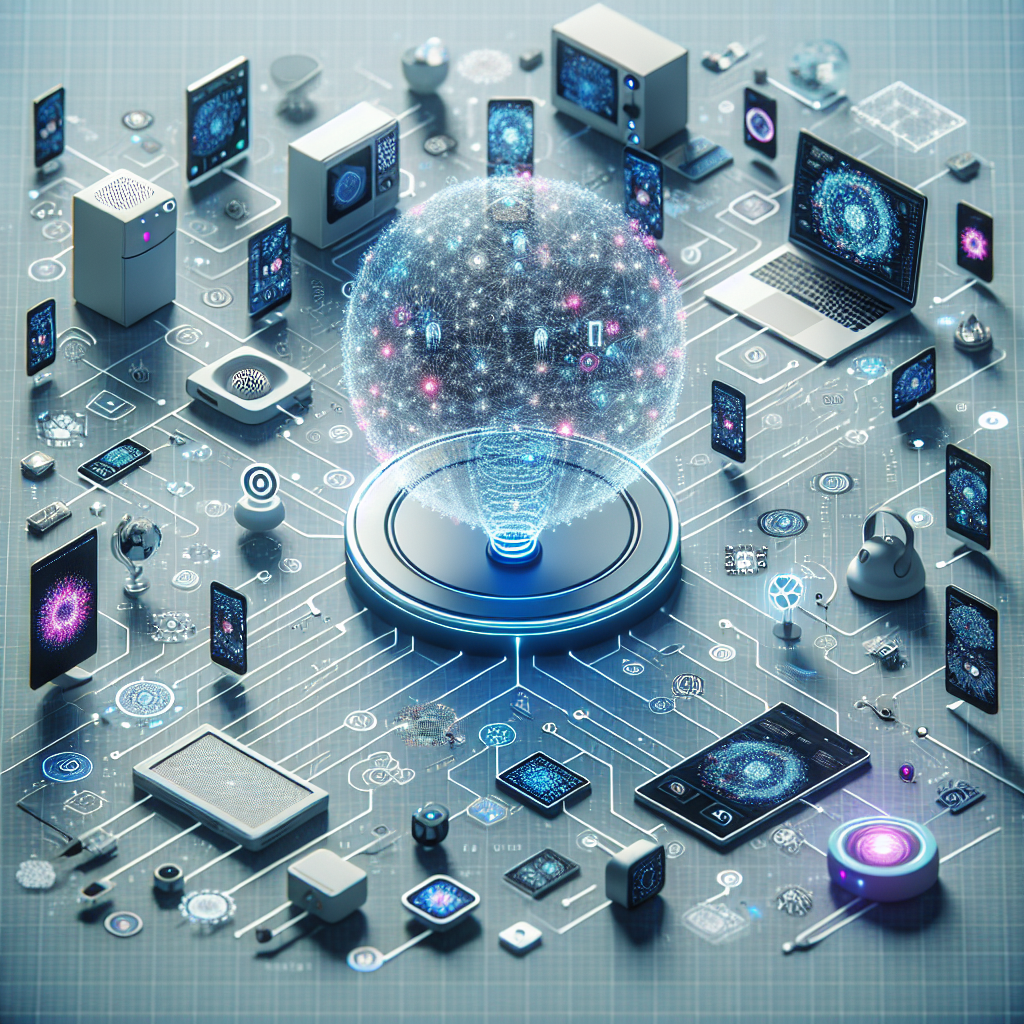 An image showing an IoT ecosystem with interconnected devices being managed by AI technology