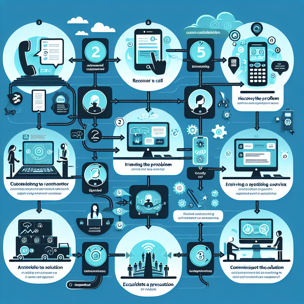 An infographic illustrating the process of automated call escalation in a customer service context.