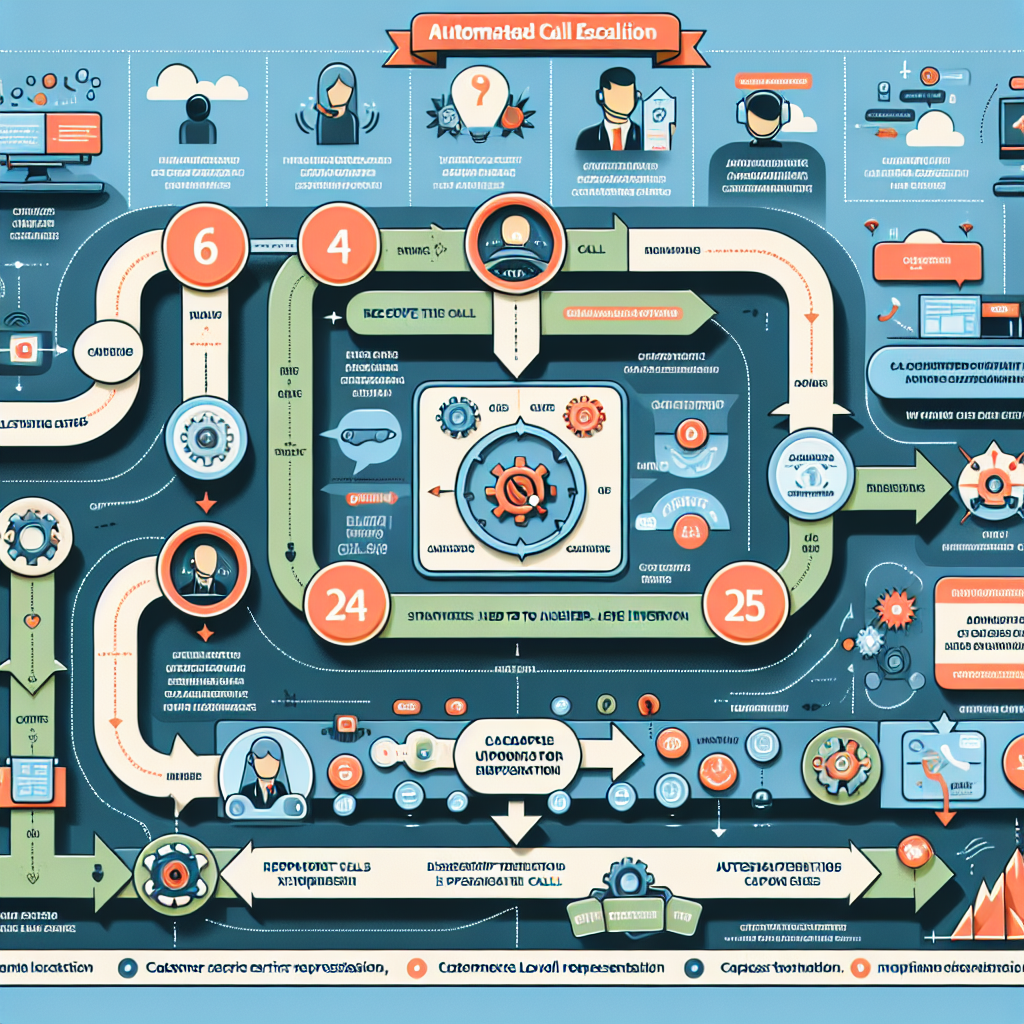An infographic explaining the process of automated call escalation, showing various stages and triggers for escalation.