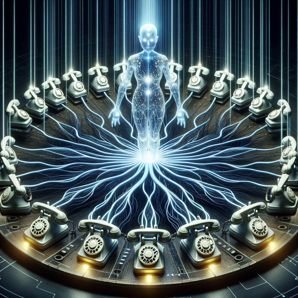 An illustrated image showcasing an AI system dynamically routing calls across multiple phone lines, ensuring load balancing.