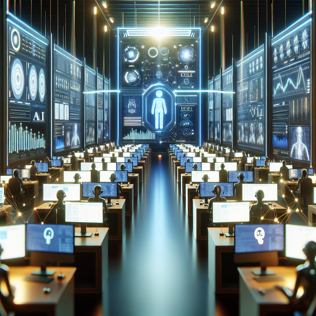 An image illustrating the concept of AI in telephony, potentially a futuristic AI-operated call center.