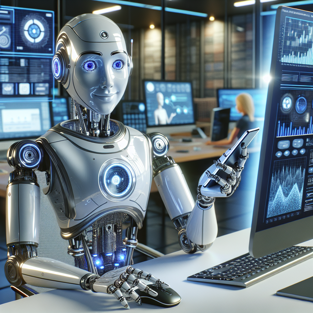 An image displaying an AI robot providing customer service over the phone
