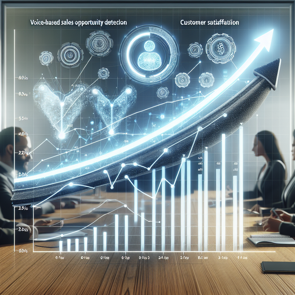 A graphical representation of an increase in revenue and customer satisfaction due to the implementation of voice-based sales opportunity detection