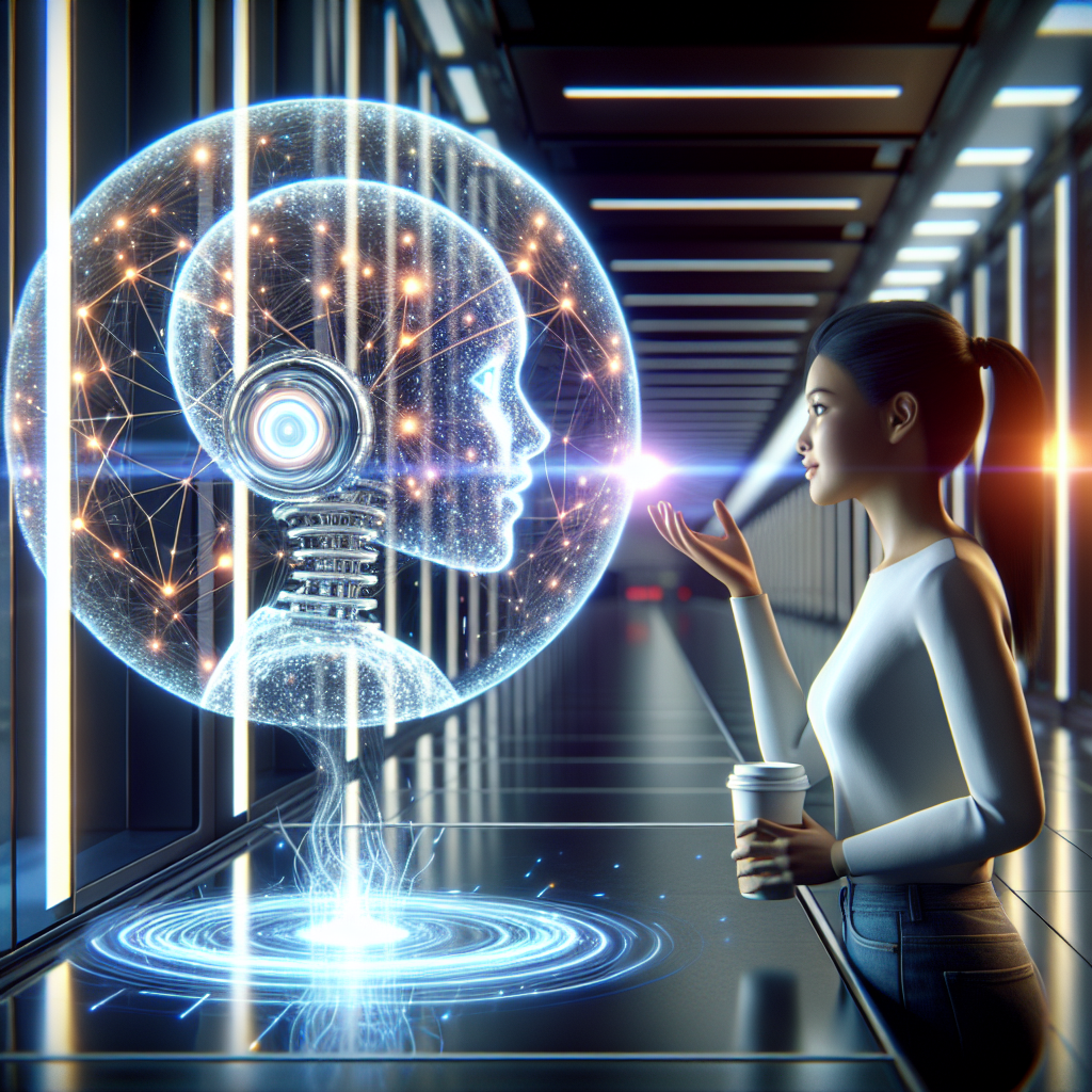 A futuristic concept of an AI chatbot engaging in a nuanced interaction with a customer