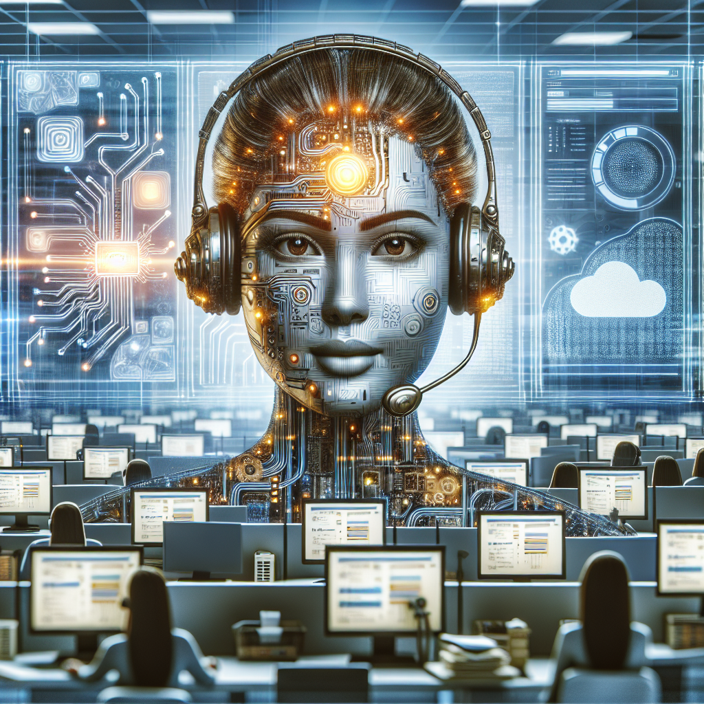 A graphic illustrating AI working in a call center environment.