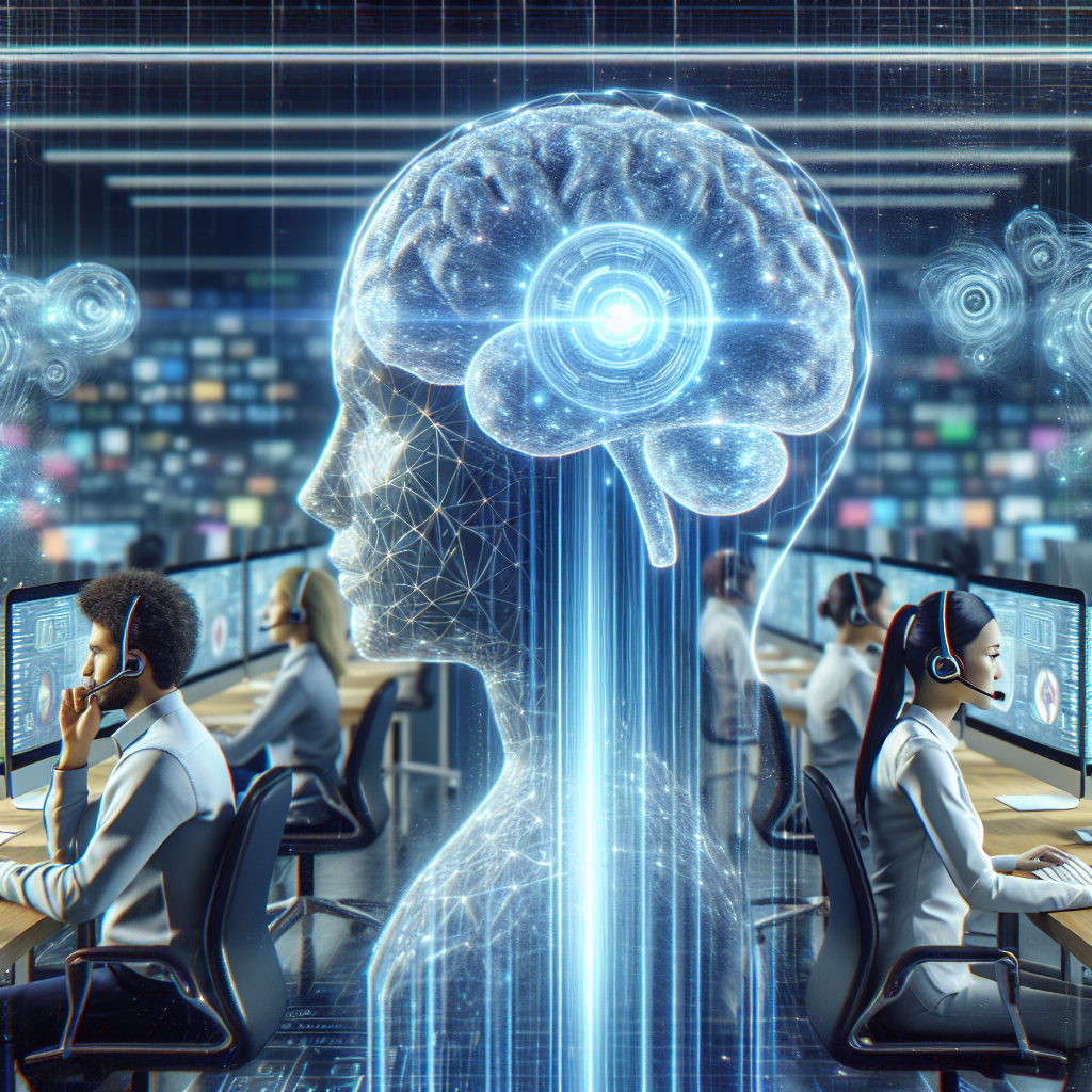 A graphic illustrating an AI-powered system training call center agents