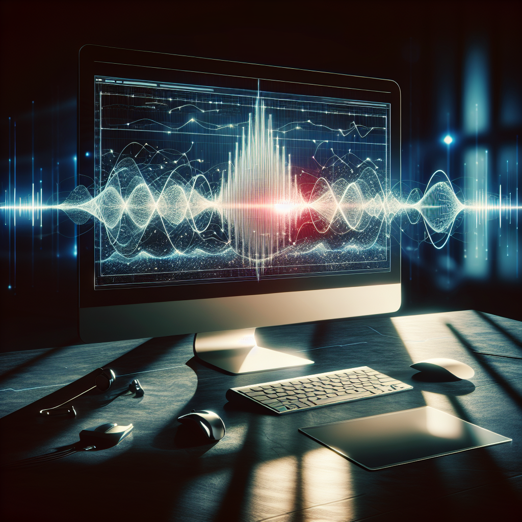 A computer screen displaying sound waves related to voice pattern analysis