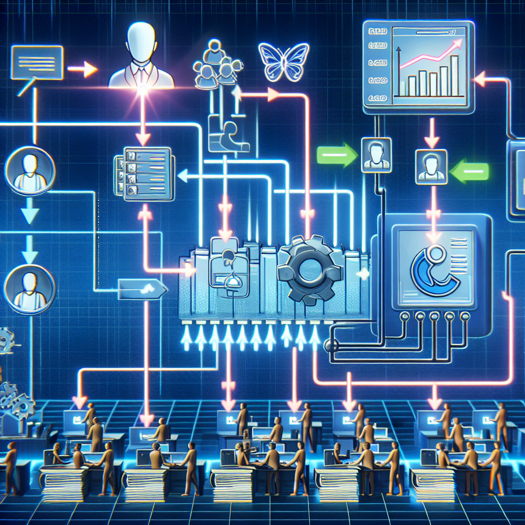 A graphic depicting the integration of an AI-driven call tagging system with a CRM system, showing the flow of data from calls to processed and tagged data in the CRM.