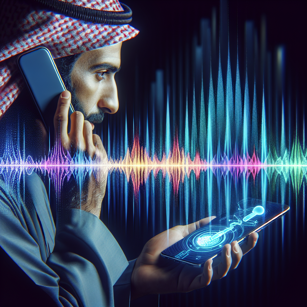 An image showing someone speaking into a phone, with voice waves emanating from the device highlighting the concept of voice recognition.