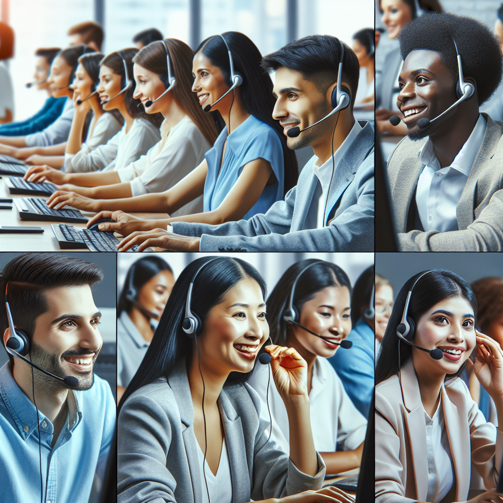 A multilingual call center with agents speaking over headsets