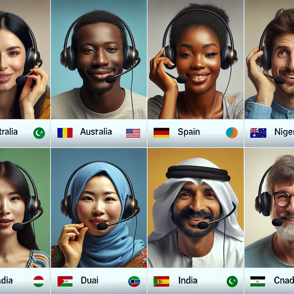 An image depicting diverse people communicating globally using headphones and microphones.