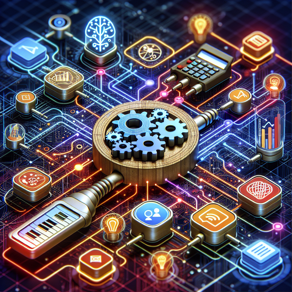 An illustration showing the connection between AI and business apps via Zapier