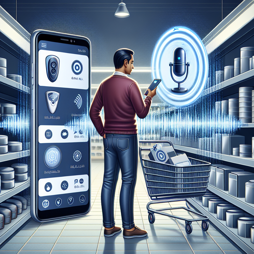 An image showing a customer interacting with a voice assistant on a phone, making real-time product comparisons.
