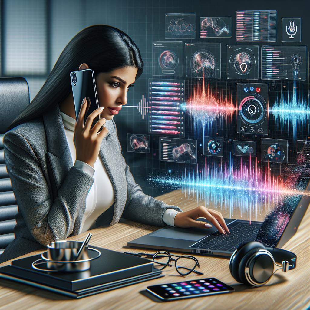 An image illustrating a person talking on the phone with AI technology improving the call quality