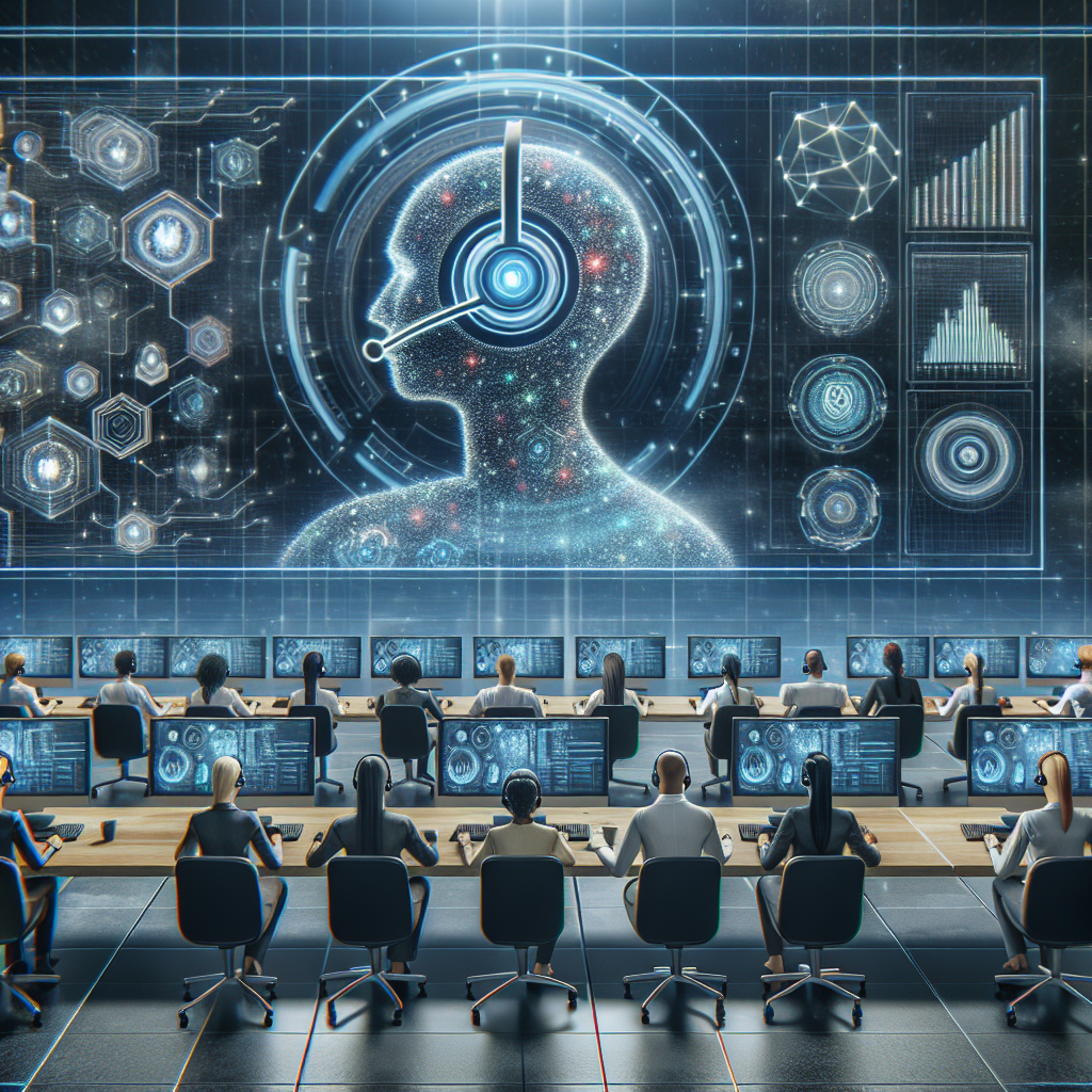 An artistic representation of a call center being optimized by AI
