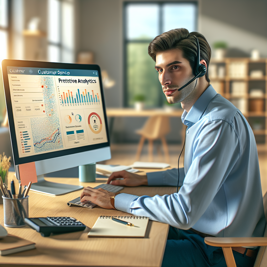 An illustrative image depicting a customer service agent receiving predictive information on a computer screen