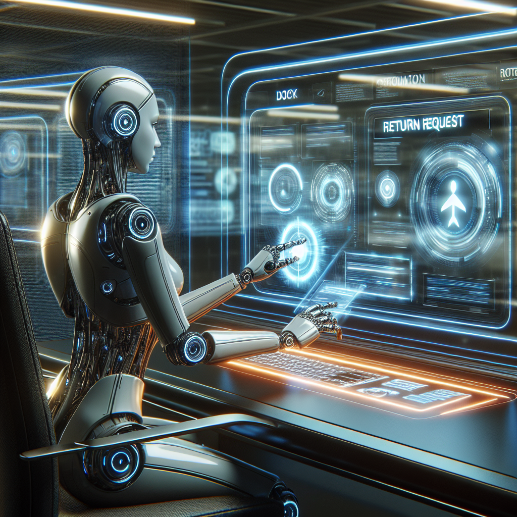 An illustration depicting a virtual assistant processing a return request quickly.