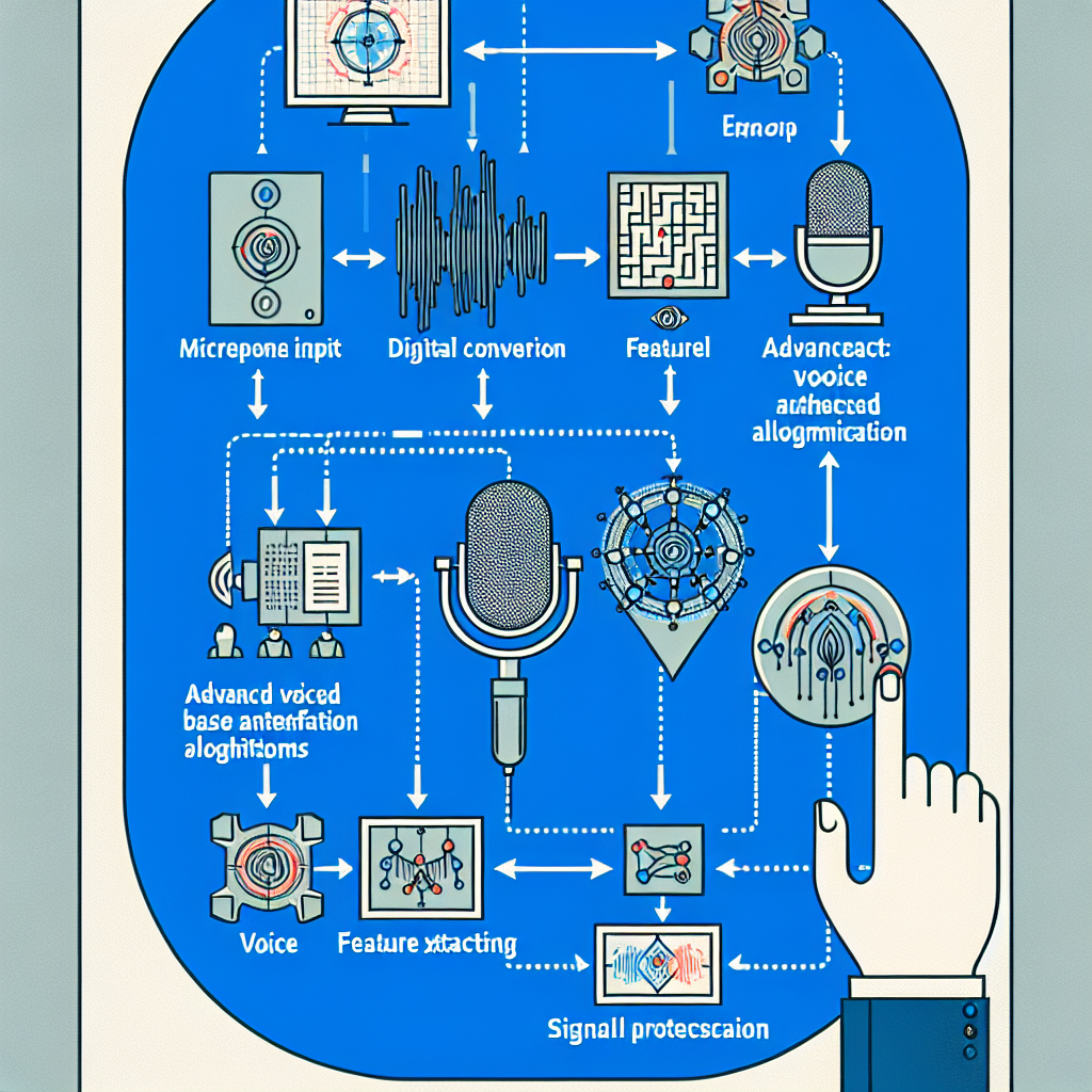 A technical diagram showing how advanced voice analysis algorithms work in voice-based authentication