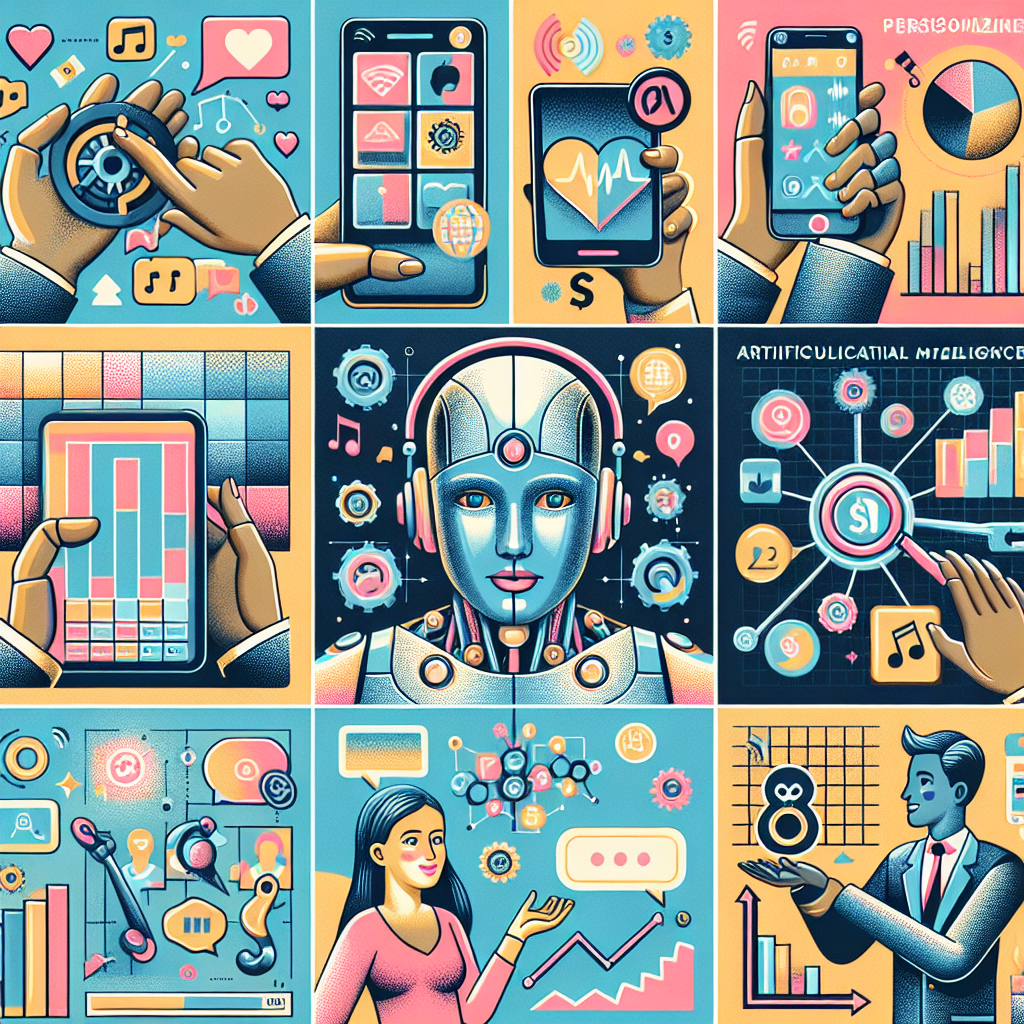 A collage showing various businesses using AI for personalized hold music and messages, highlighting customer interactions and satisfaction