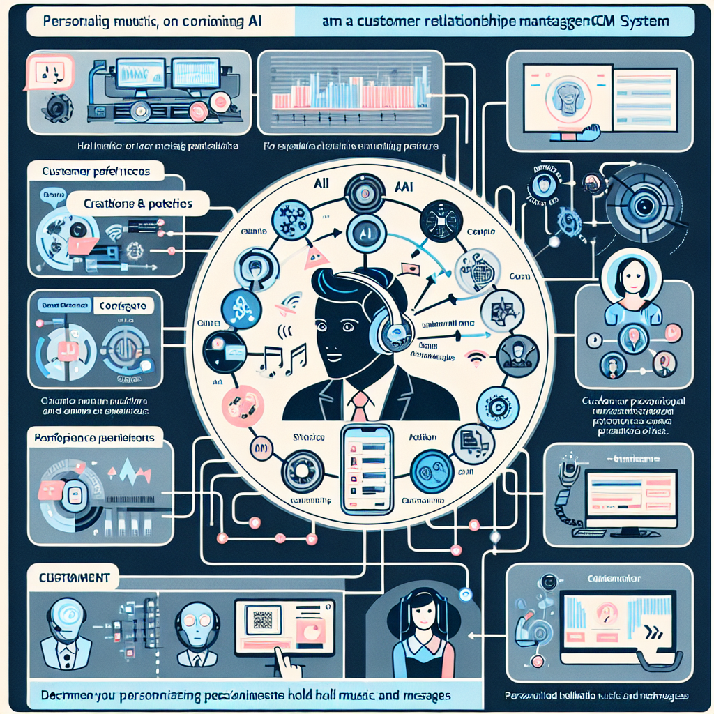 An infographics showing how AI and CRM work together to personalize hold music and messages