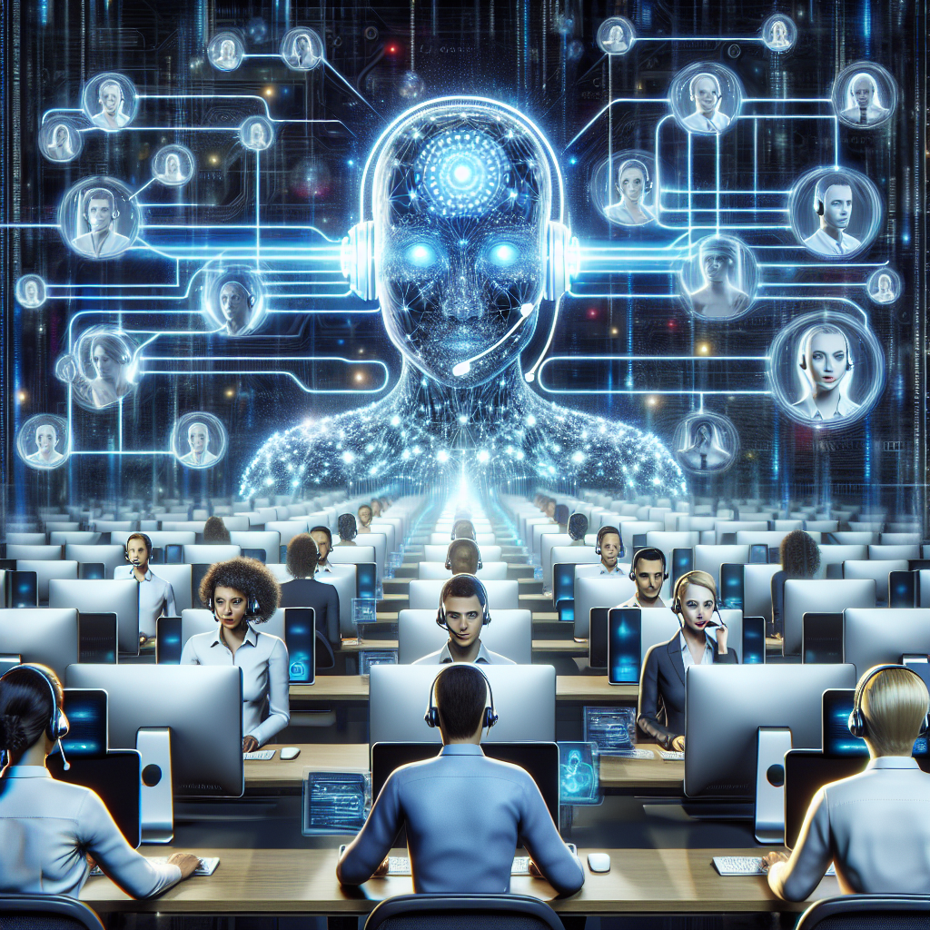 An image illustrating AI managing a complex web of calls, routing them to relevant agents