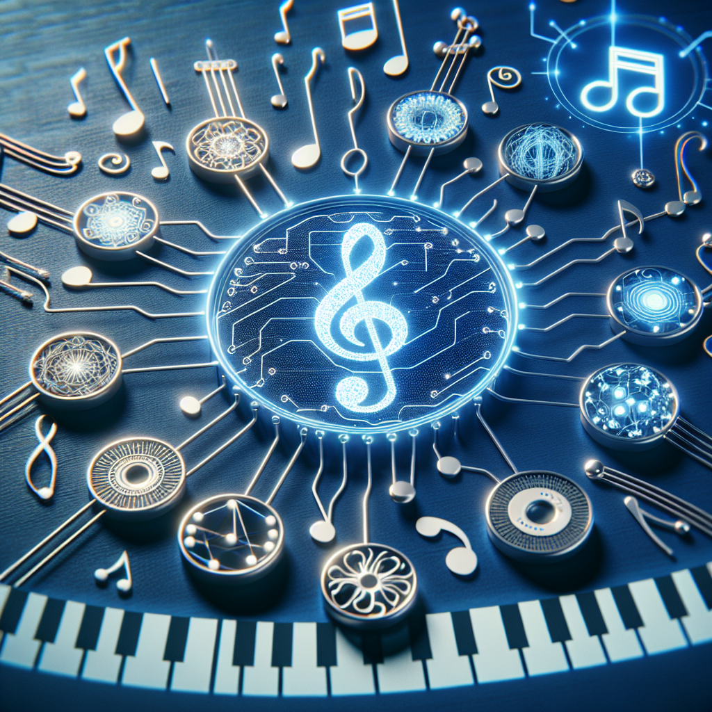 A combination of AI and music symbol, illustrating the concept of personalizing hold music with AI